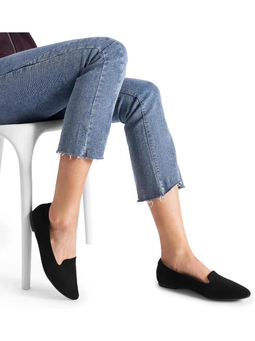 Women's Black Faux Suede Chic pointed toe elegant casual loafer Dress Flat Shoes